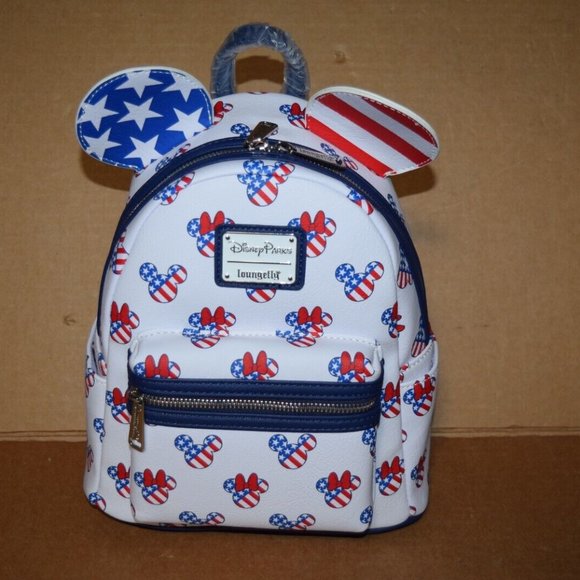 DISNEY PARKS LOUNGEFLY MICKEY MINNIE MOUSE AMERICANA MINI BACKPACK